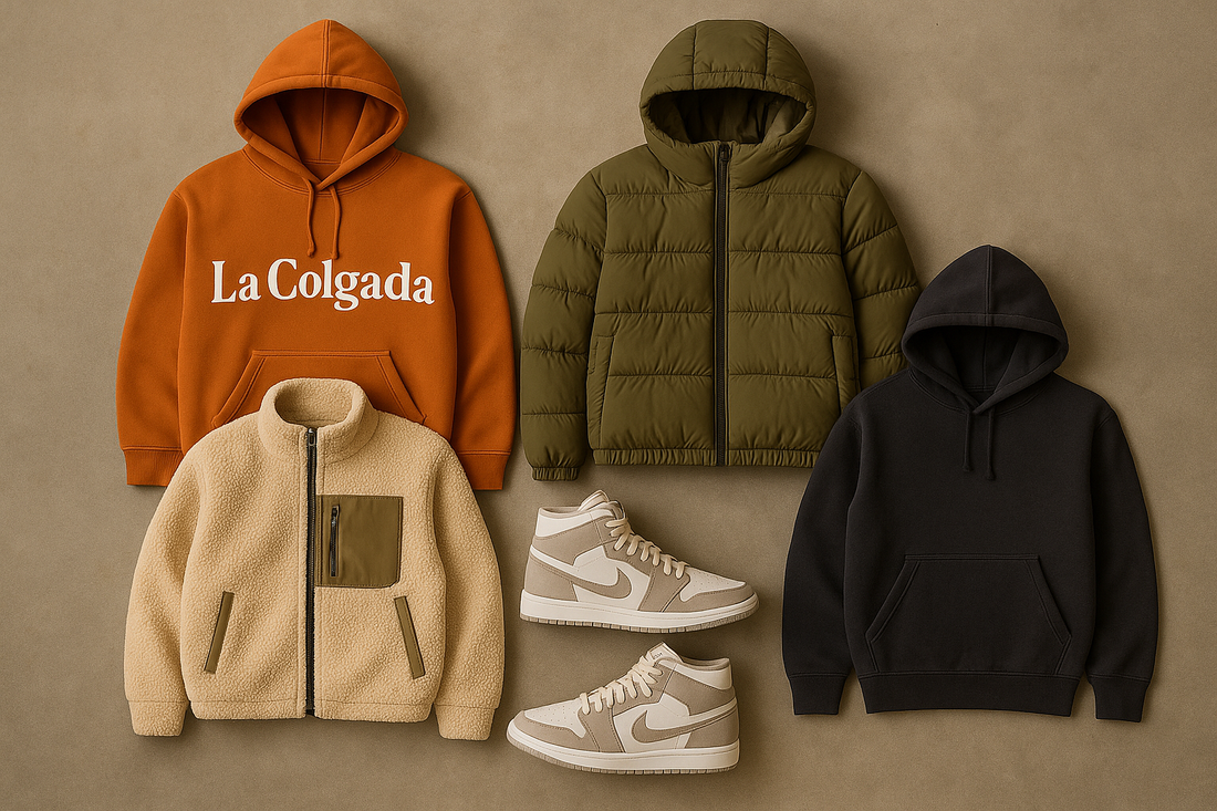 Último jueves de octubre: se acabó el juego del otoño, colección de prendas de streetwear con sudaderas y zapatillas.