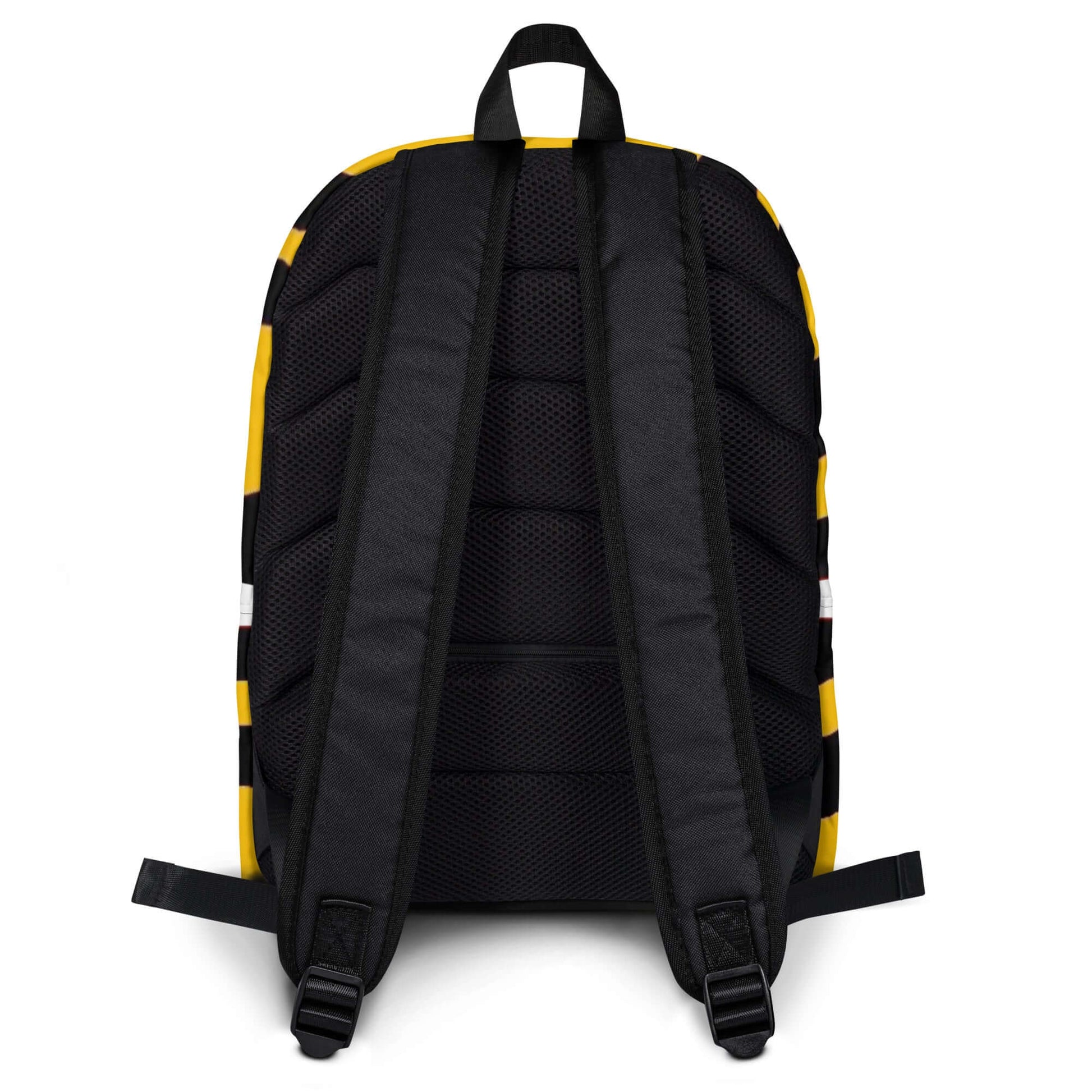 🔵 ESPIRAL MOSTAZA 🔵 - Mochila URBAN Unisex 🔵 vista trasera con correas acolchadas en tonos mostaza y negro.