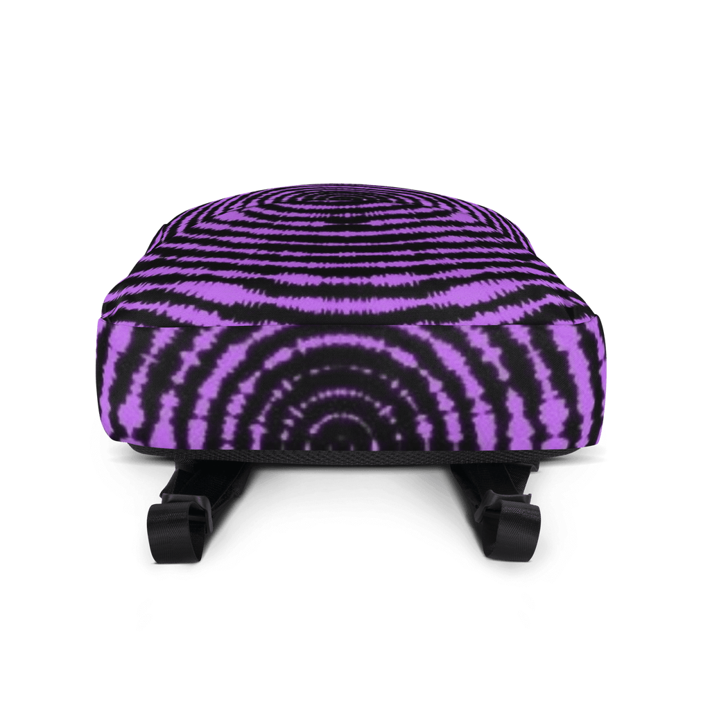 🔵 ESPIRAL MORADA 🔵 - Mochila URBAN Unisex 🔵 con diseño hipnótico de espiral morada en vista frontal.