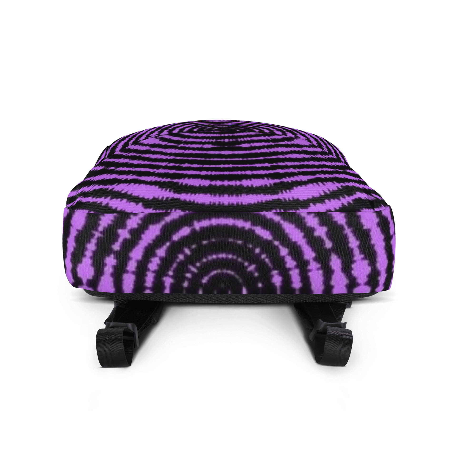 🔵 ESPIRAL MORADA 🔵 - Mochila URBAN Unisex 🔵 con diseño hipnótico de espiral morada en vista frontal.