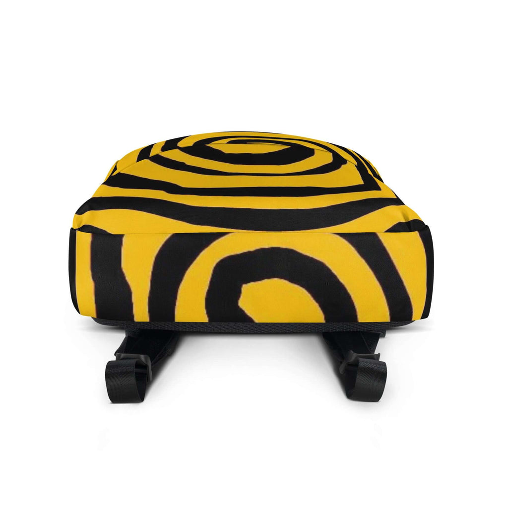 🔵 ESPIRAL MOSTAZA 🔵 - Mochila URBAN Unisex 🔵 con diseño en espiral amarilla y negra, estilo único y exclusivo.