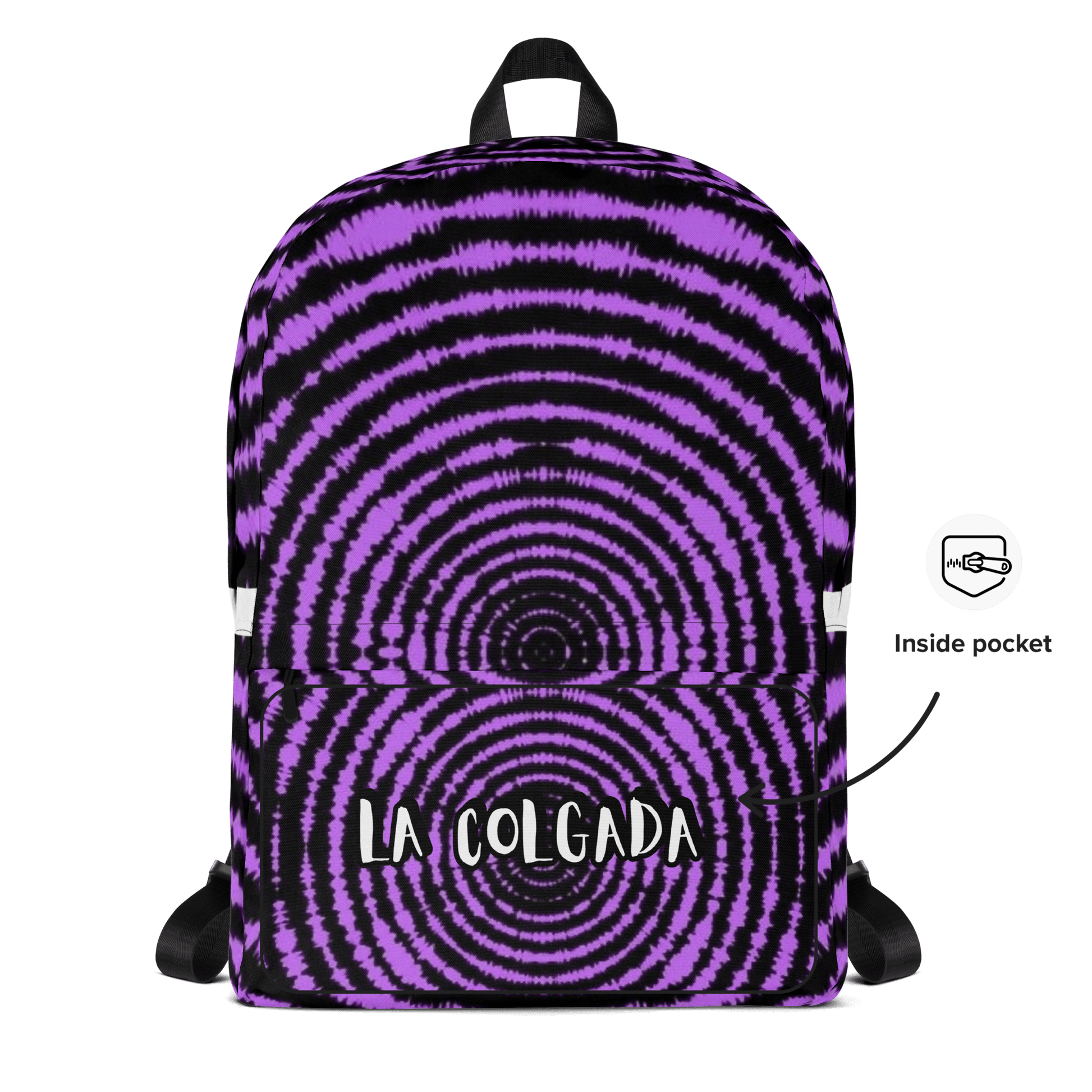 🔵 ESPIRAL MORADA 🔵 - Mochila URBAN Unisex 🔵 con diseño de espiral morada y logo La Colgada