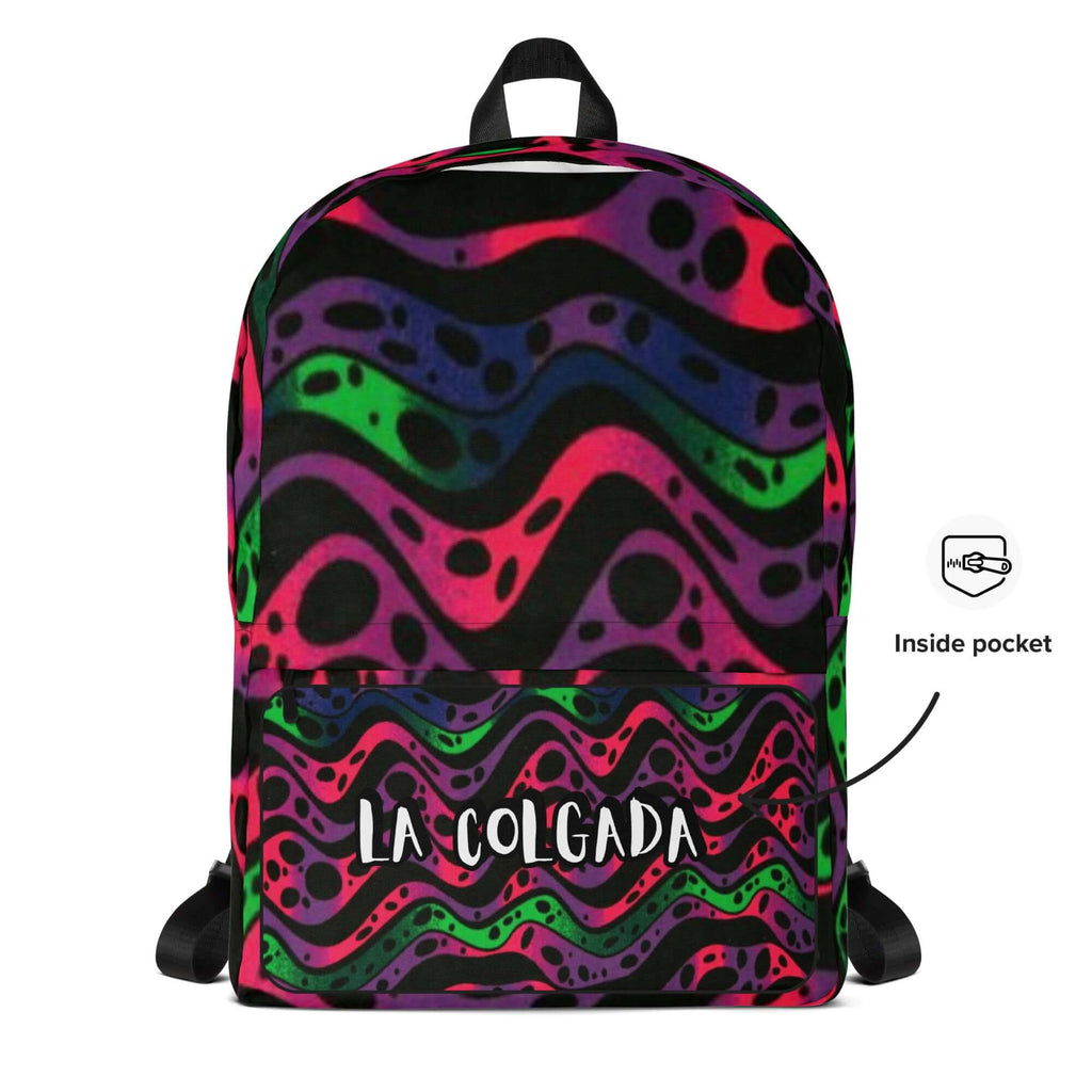 Mochila LUNARES de La Colgada con diseño urbano colorido y bolsillo interior. Ideal para estilo streetwear.