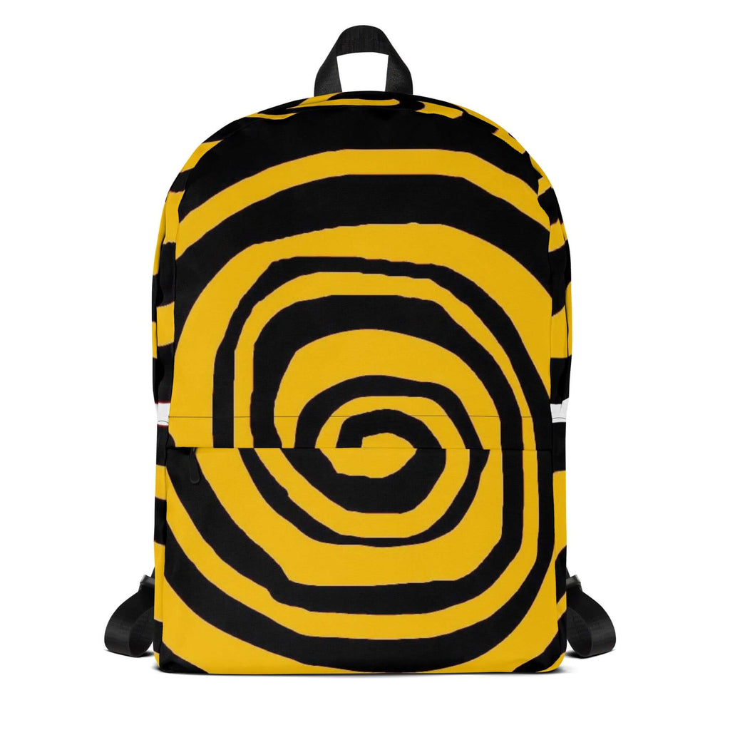 🔵 ESPIRAL MOSTAZA 🔵 - Mochila URBAN Unisex 🔵 con diseño de espiral en tonos mostaza y negro.