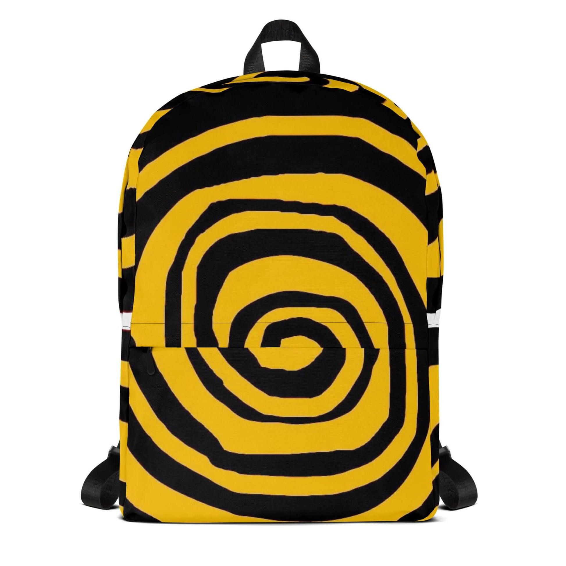 🔵 ESPIRAL MOSTAZA 🔵 - Mochila URBAN Unisex 🔵 con diseño de espiral en tonos mostaza y negro.