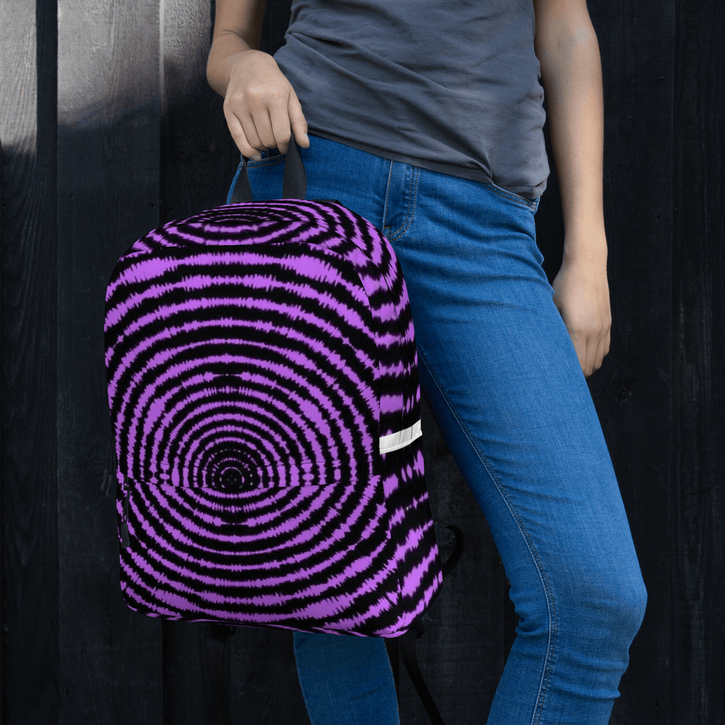 🔵 ESPIRAL MORADA 🔵 - Mochila URBAN Unisex 🔵 con diseño hipnótico en color morado y negro, estilo streetwear.