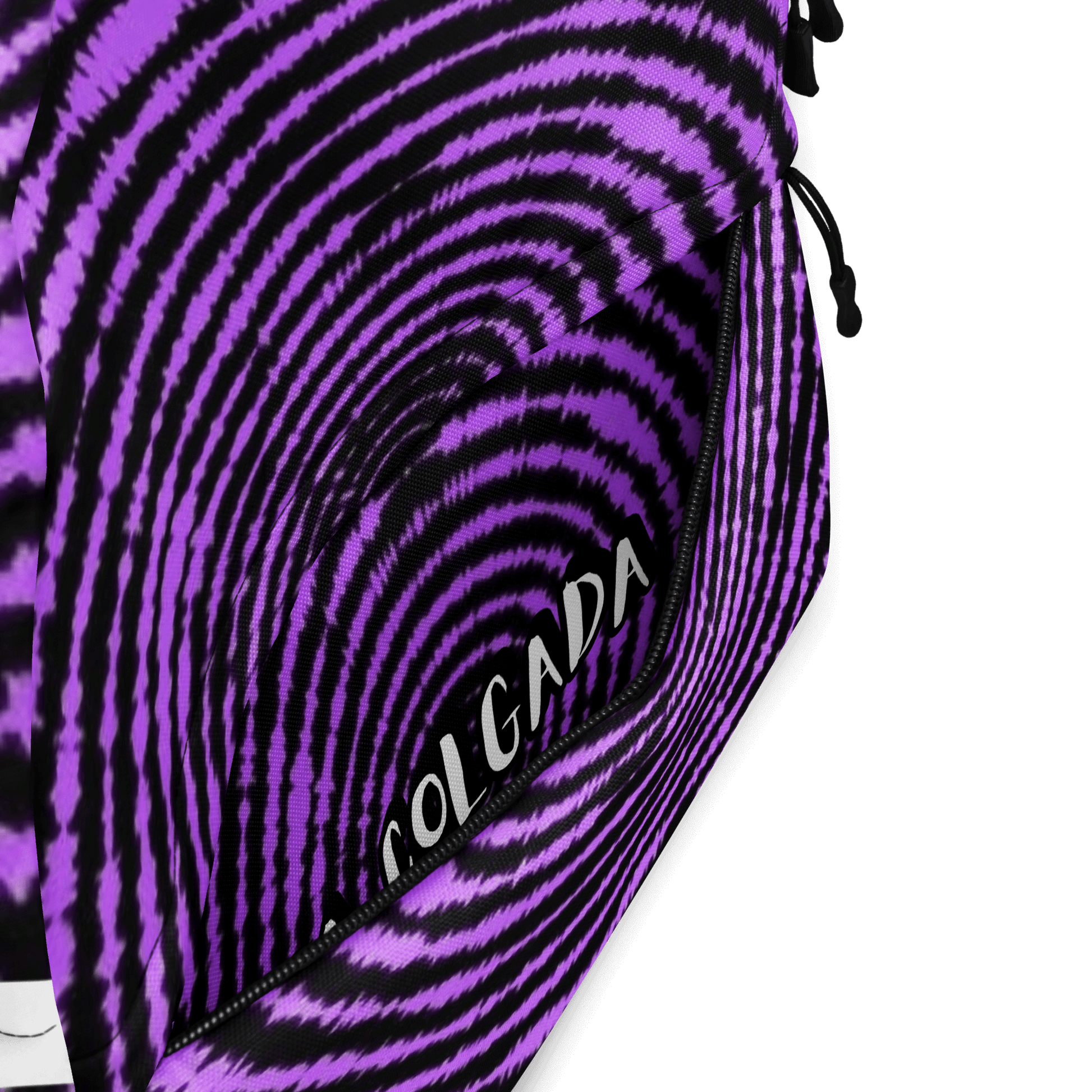 🔵 ESPIRAL MORADA 🔵 - Mochila URBAN Unisex 🔵 con diseño de espiral morada y logo de La Colgada en el lateral.