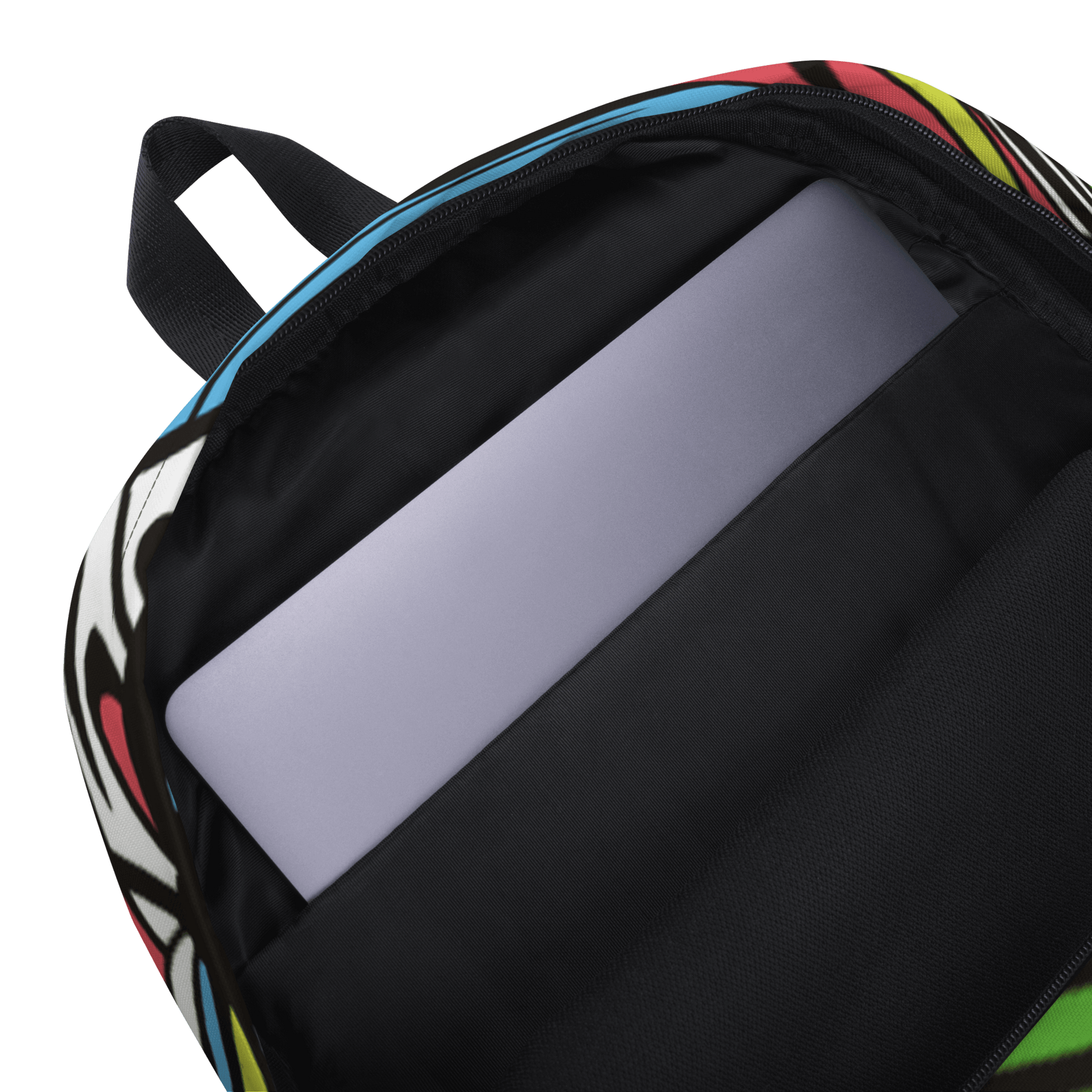 Interior view of the 🔵 SELVA 🔵 - Mochila URBAN Unisex 🔵 with a laptop compartment and vibrant design.