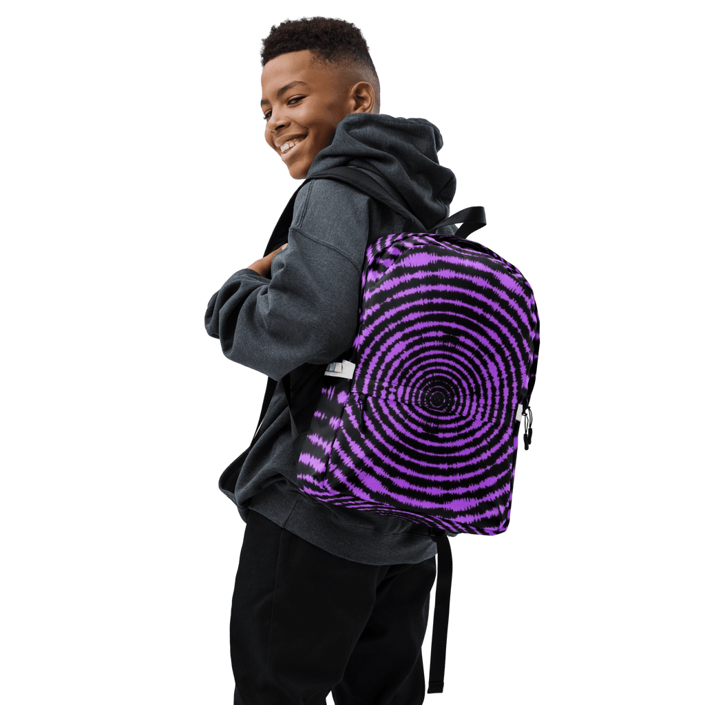 🔵 ESPIRAL MORADA 🔵 - Mochila URBAN Unisex 🔵 en un niño sonriente con diseño urbano exclusivo y estampado hipnótico.