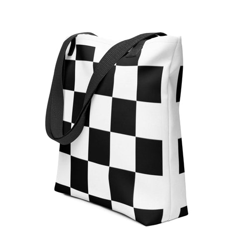 Bolsa de tela cuadrada en blanco y negro, diseño urbano y moderno, ideal para un estilo streetwear.