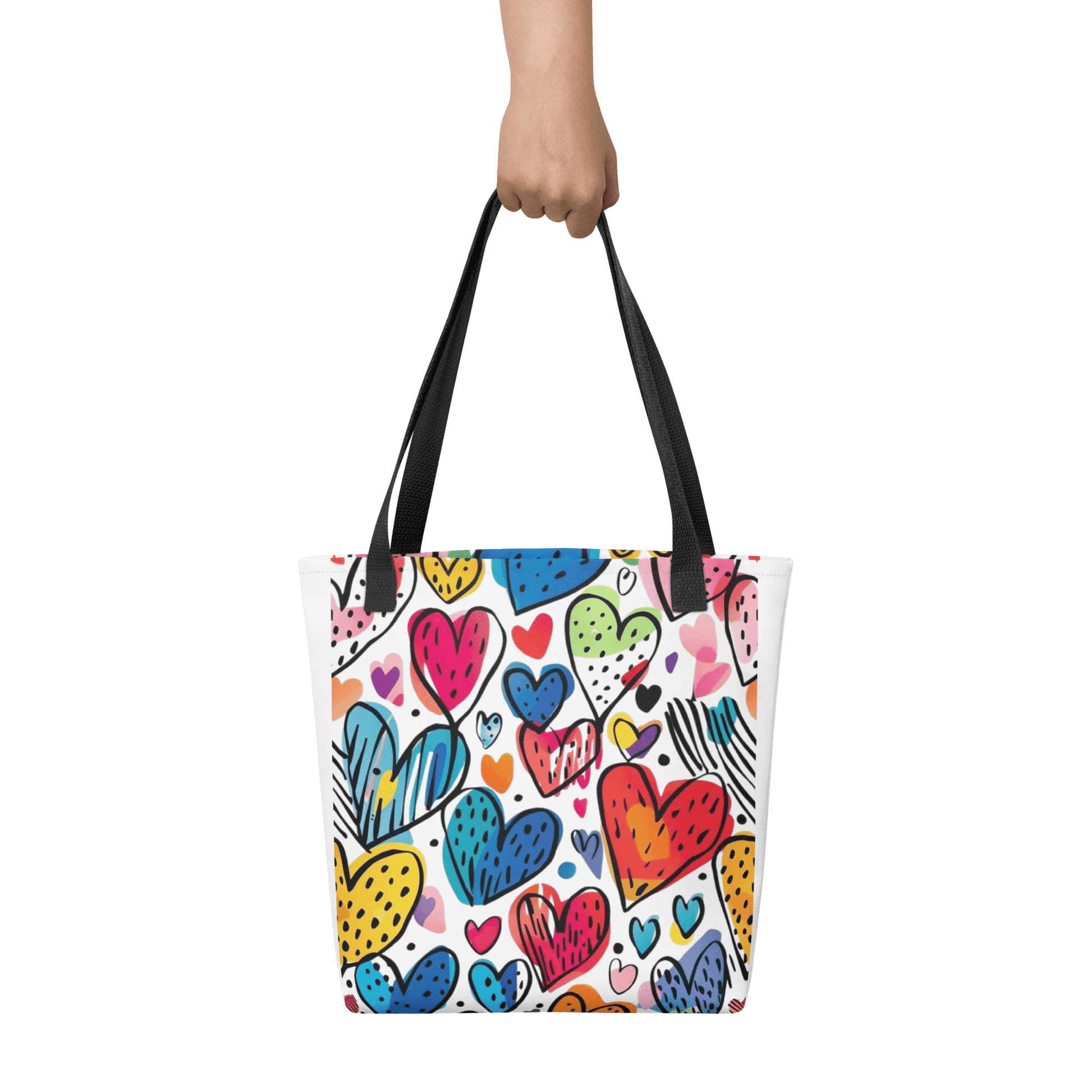 🔵 CORAZONES MULTICOLOR 🔵 - Bolsa De Tela URBAN Unisex 🔵 con vibrantes corazones de colores, estilo streetwear.