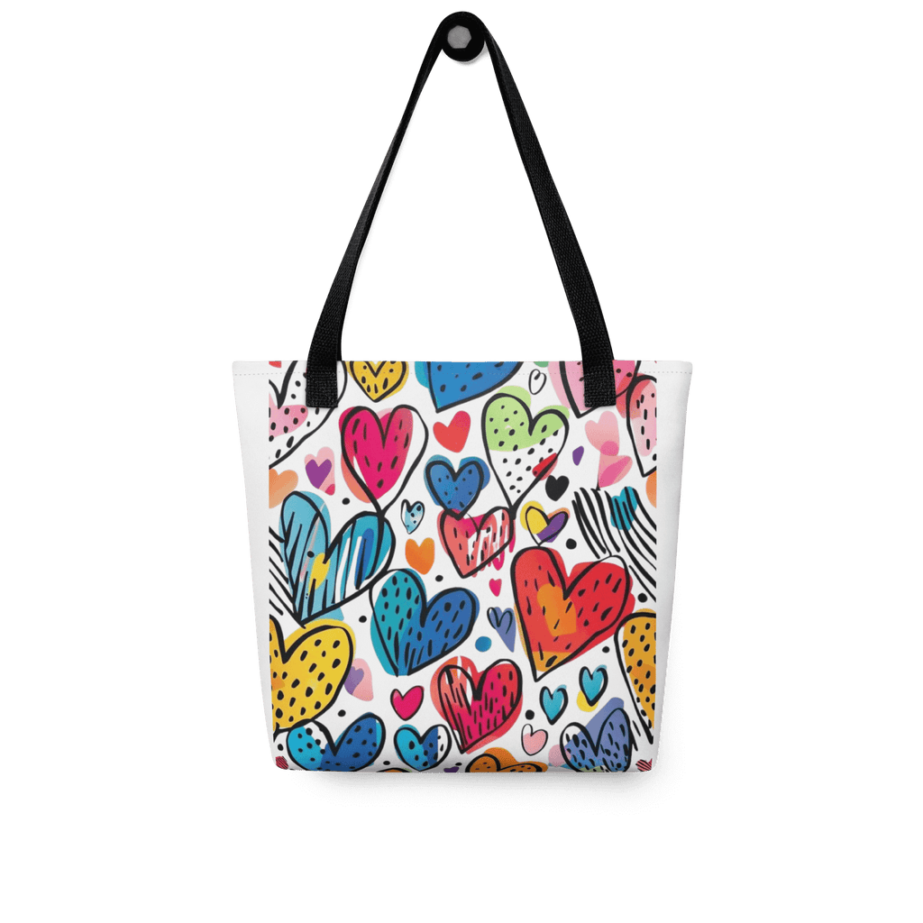 🔵 CORAZONES MULTICOLOR 🔵 - Bolsa De Tela URBAN Unisex 🔵 con estampado vibrante de corazones en colores variados.