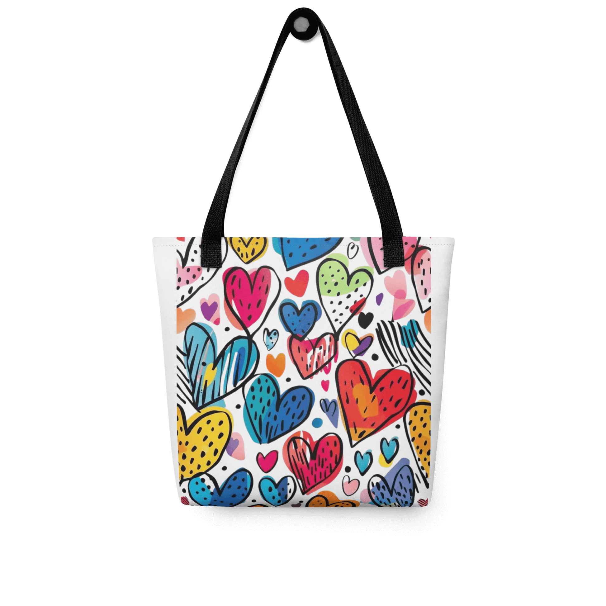 🔵 CORAZONES MULTICOLOR 🔵 - Bolsa De Tela URBAN Unisex 🔵 con estampado vibrante de corazones en colores variados.