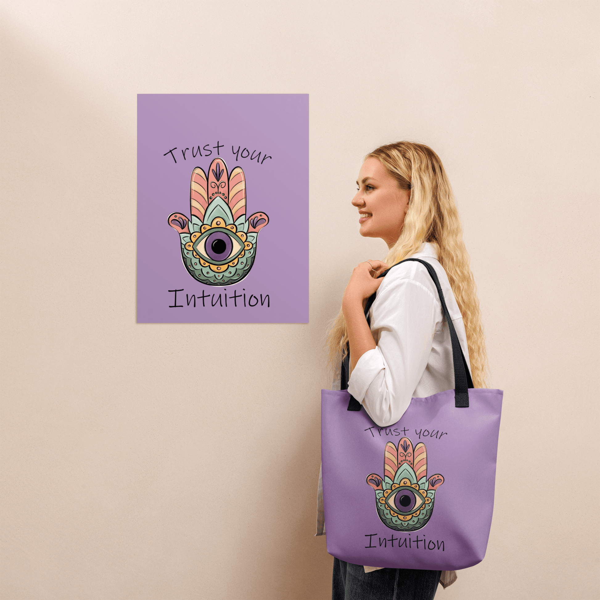 🔵 MANO FATIMA 🔵 - Bolsa De Tela URBAN Unisex 🔵 con diseño colorido y estampado 'Trust your Intuition'