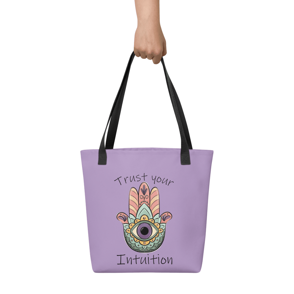 🔵 MANO FATIMA 🔵 - Bolsa De Tela URBAN Unisex 🔵 con diseño de la Mano de Fátima y texto 'Trust your Intuition'.