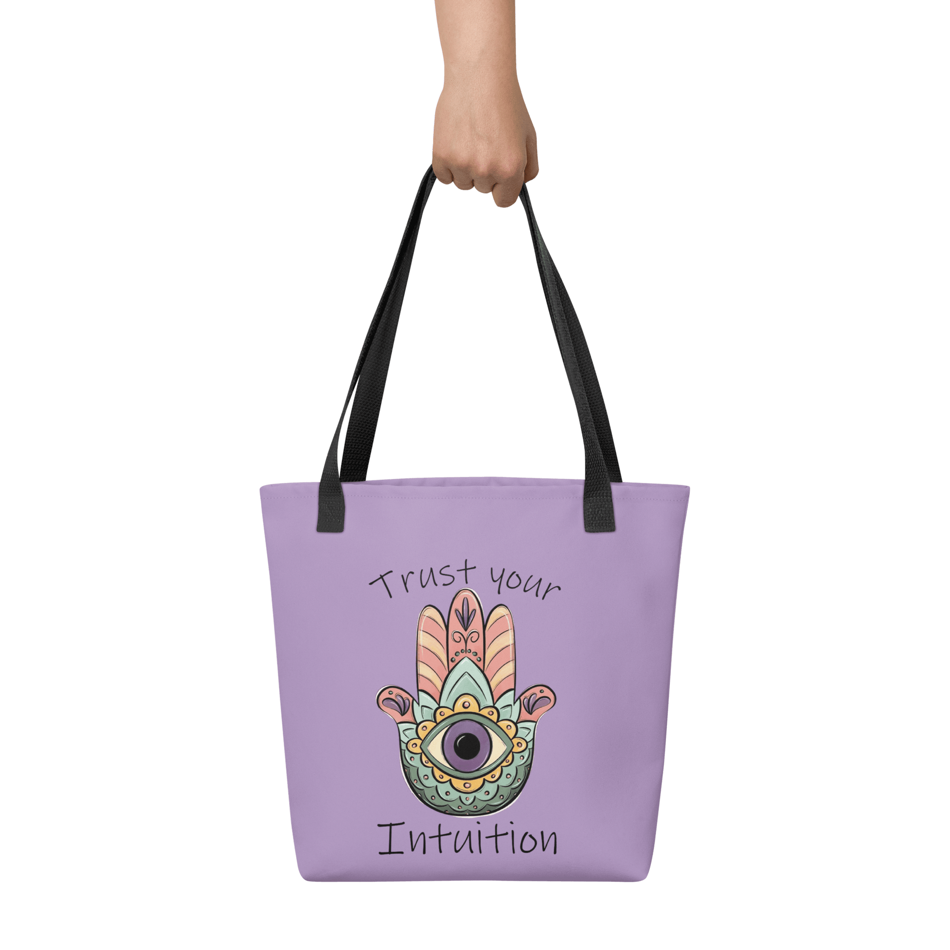 🔵 MANO FATIMA 🔵 - Bolsa De Tela URBAN Unisex 🔵 con diseño de la Mano de Fátima y texto 'Trust your Intuition'.