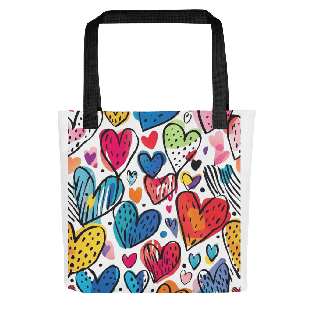 🔵 CORAZONES MULTICOLOR 🔵 - Bolsa De Tela URBAN Unisex 🔵 con estampado vibrante de corazones en colores variados.