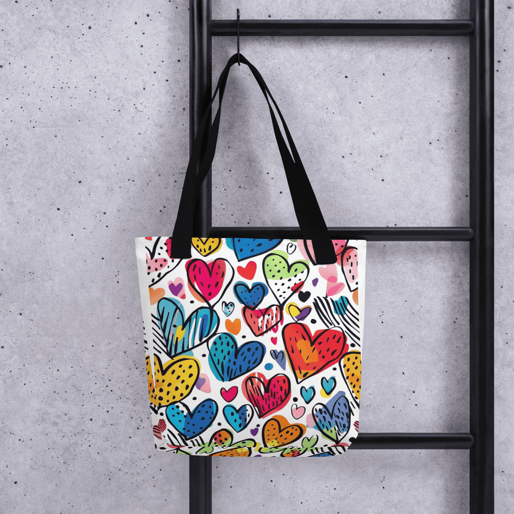 🔵 CORAZONES MULTICOLOR 🔵 - Bolsa De Tela URBAN Unisex 🔵 con estampado vibrante de corazones coloridos.