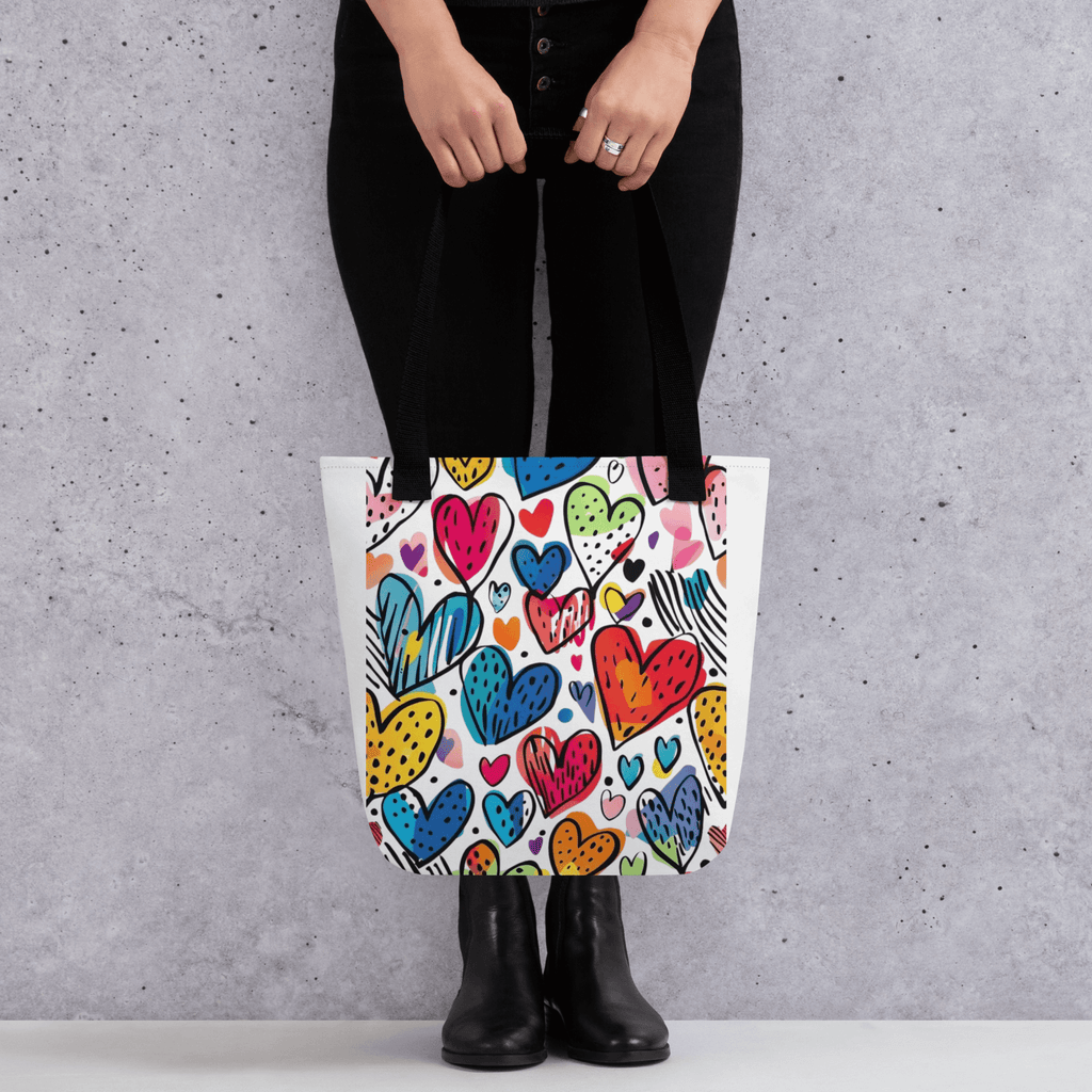 🔵 CORAZONES MULTICOLOR 🔵 - Bolsa De Tela URBAN Unisex 🔵 en diseño vibrante de corazones coloridos.