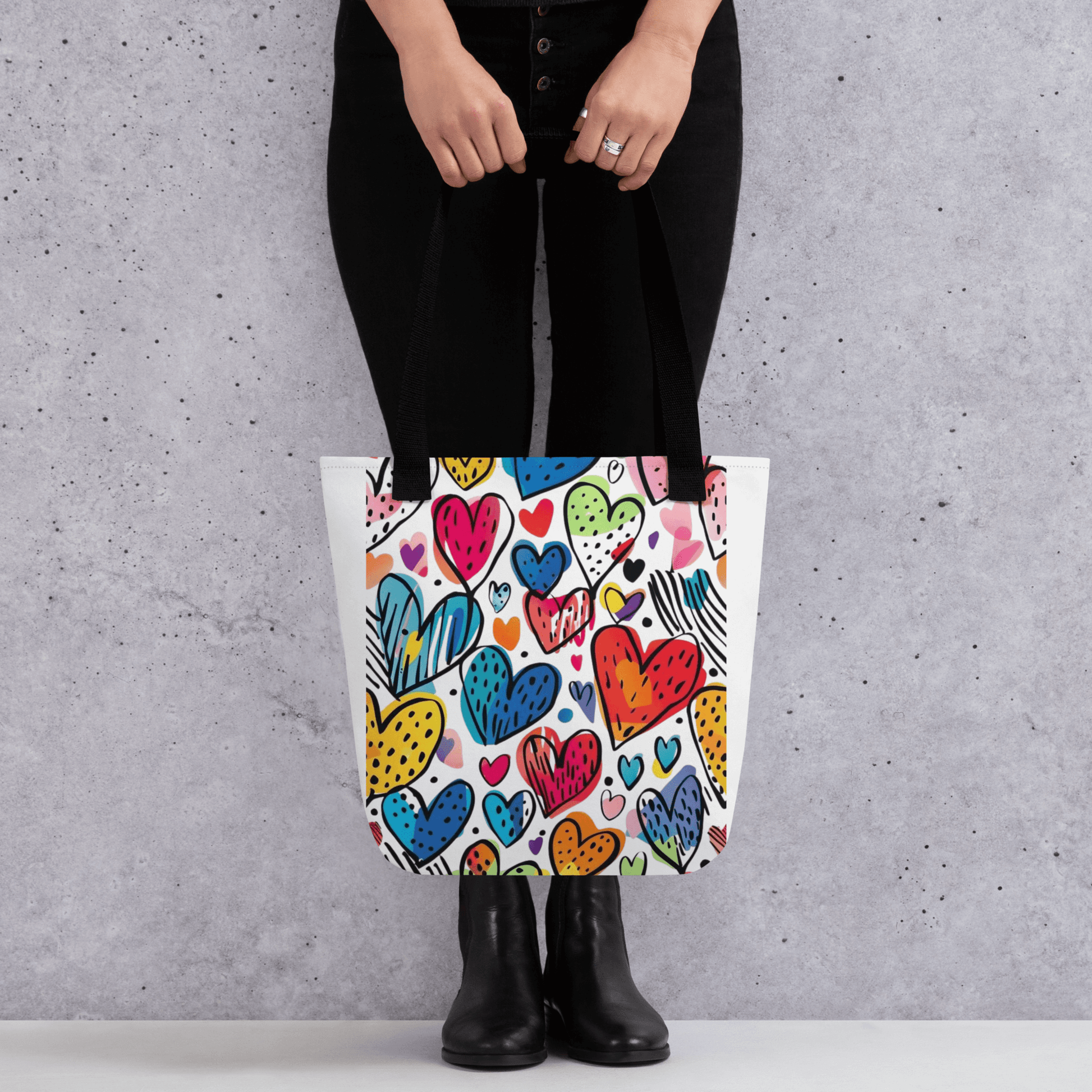 🔵 CORAZONES MULTICOLOR 🔵 - Bolsa De Tela URBAN Unisex 🔵 en diseño vibrante de corazones coloridos.