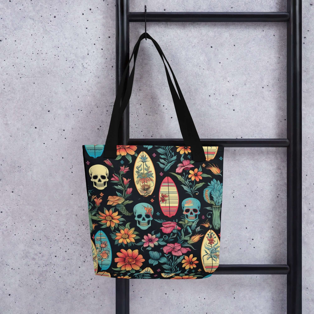 BOLSA de tela SURF URBAN con diseño de calaveras y flores, estilo streetwear, ideal para llevar tu estilo a todas partes.