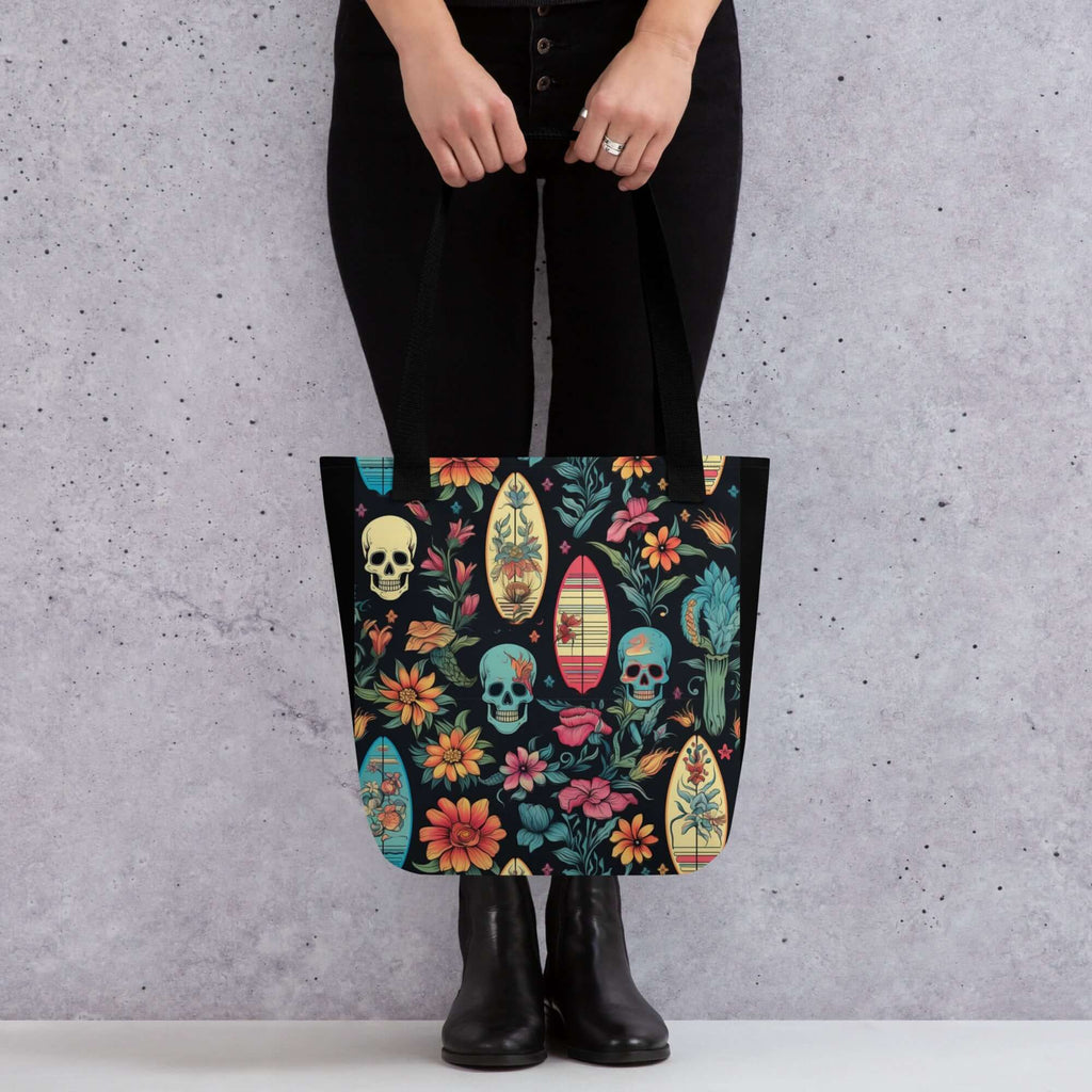 BOLSA de tela SURF unisex con estampado de calaveras y flores, ideal para un estilo urbano y streetwear.