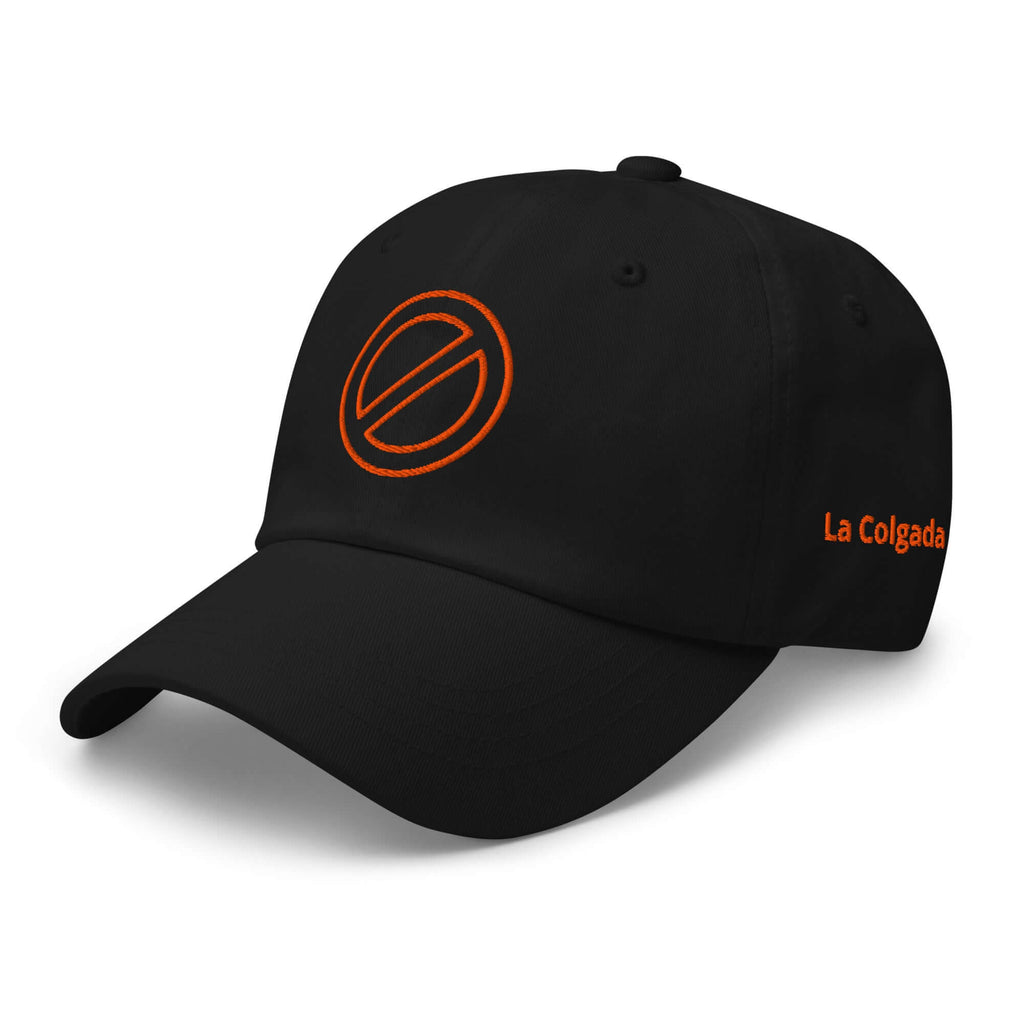 GORRA PROHIBIDO - Gorra Bordada URBAN unisex de La Colgada en color negro con diseño exclusivo y logo en color naranja.