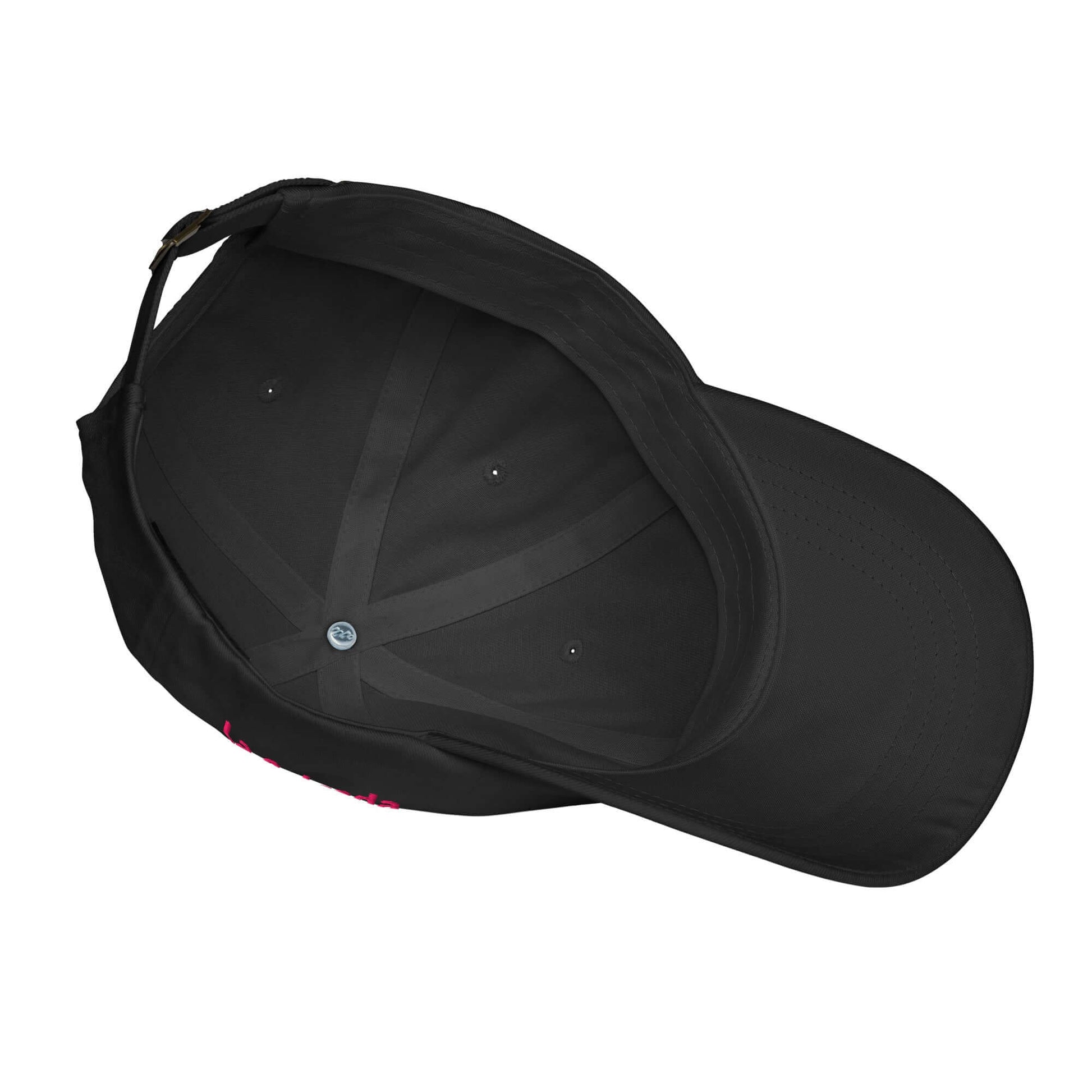 🔵 KARMA 🔵 - Gorra Bordada URBAN Unisex 🔵 vista superior de gorra negra con diseño bordado.