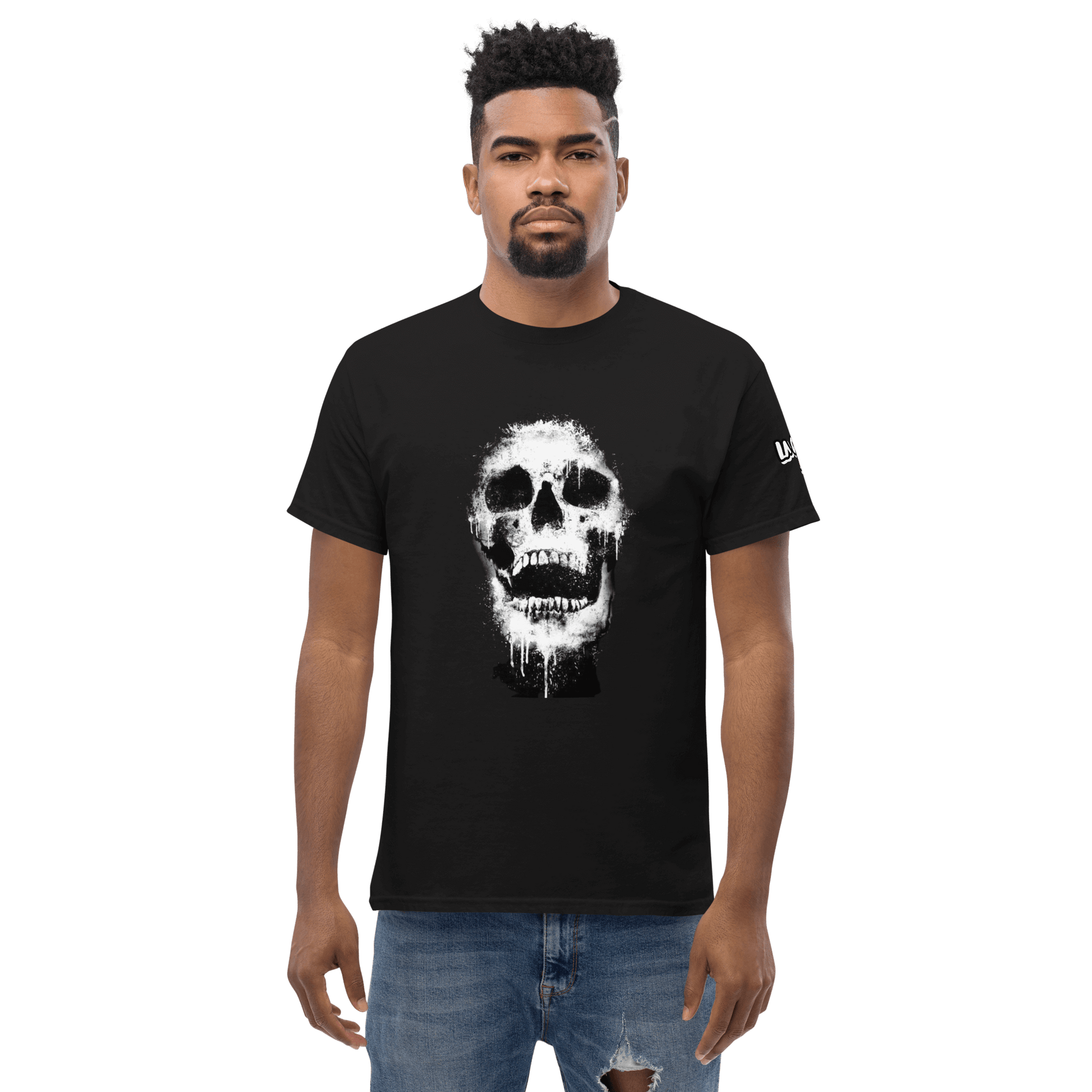🔵💀 CALAVERA - Camiseta Unisex 🎯 con diseño de calavera en fondo negro, estilo urbano y actitud rebelde.