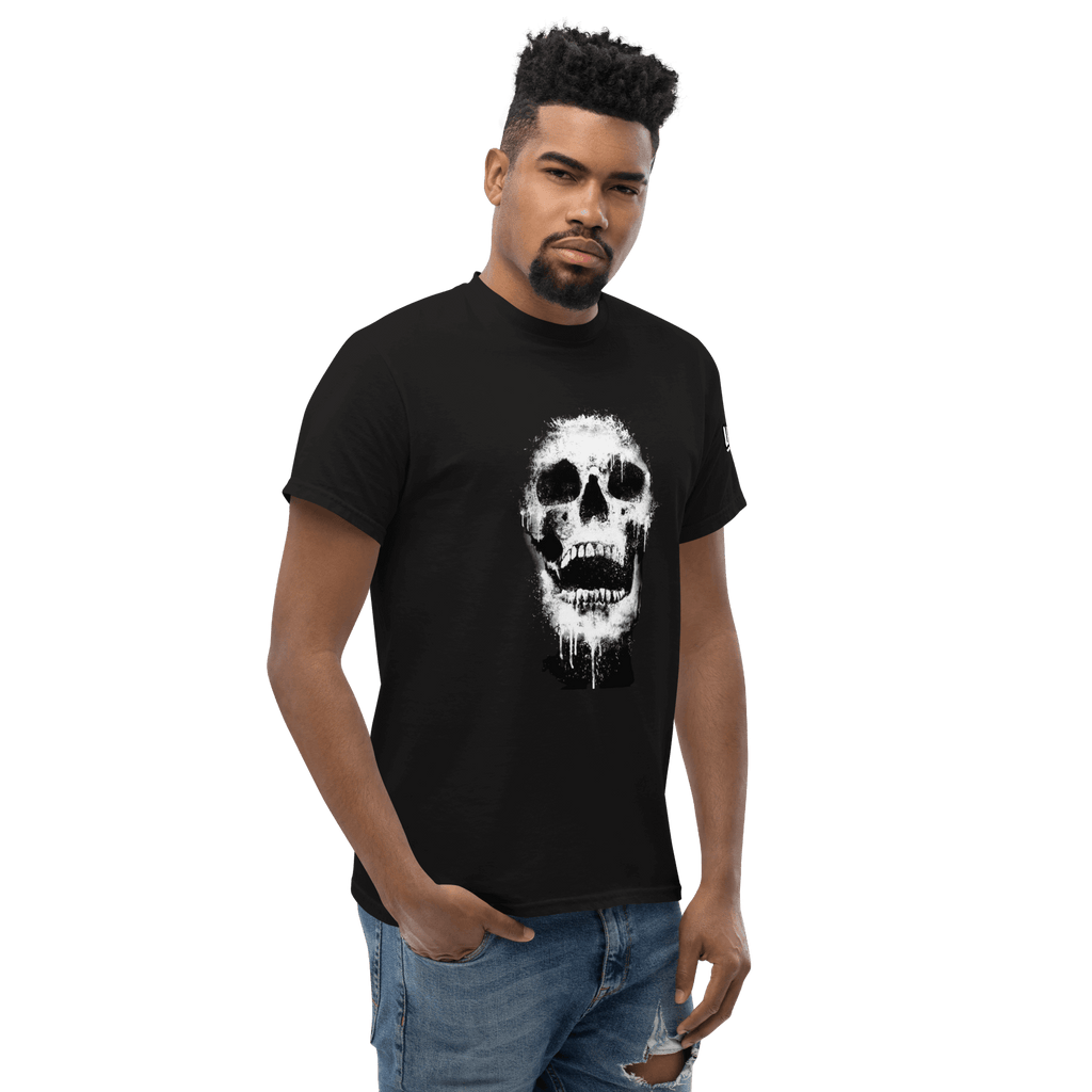 🔵💀 CALAVERA - Camiseta Unisex 🎯 modelo negro con diseño gráfico de calavera en estilo urbano.