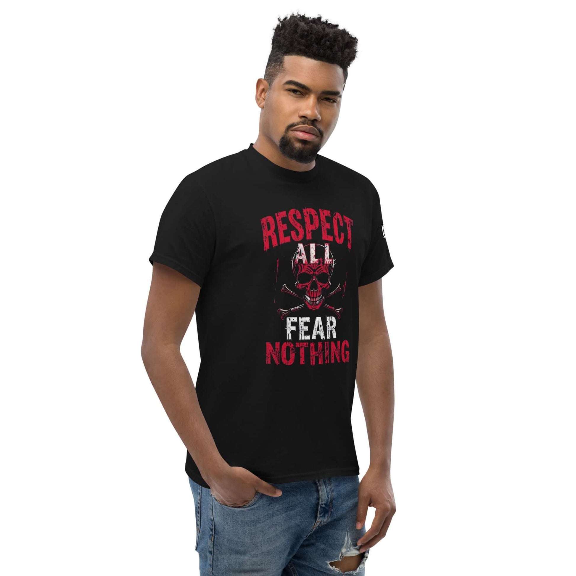 CAMISETA 🔵✊ RESPECT ✊🔵 - Camiseta Unisex 🎯, camiseta negra con diseño de respeto y actitud.