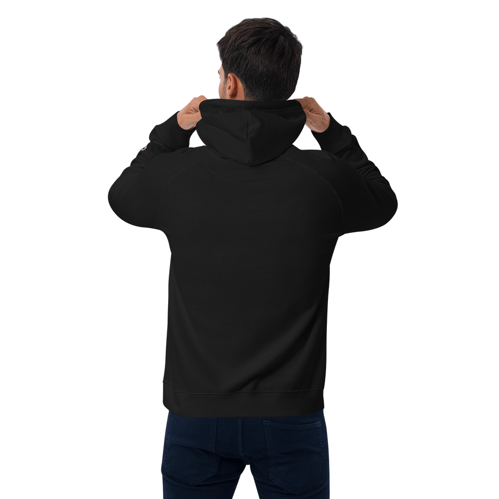 🔵🦁 HAKUNA MATATA - SUDADERA UNISEX 🌅🔵 modelo de sudadera negra vista trasera, unisex, estilo urbano.