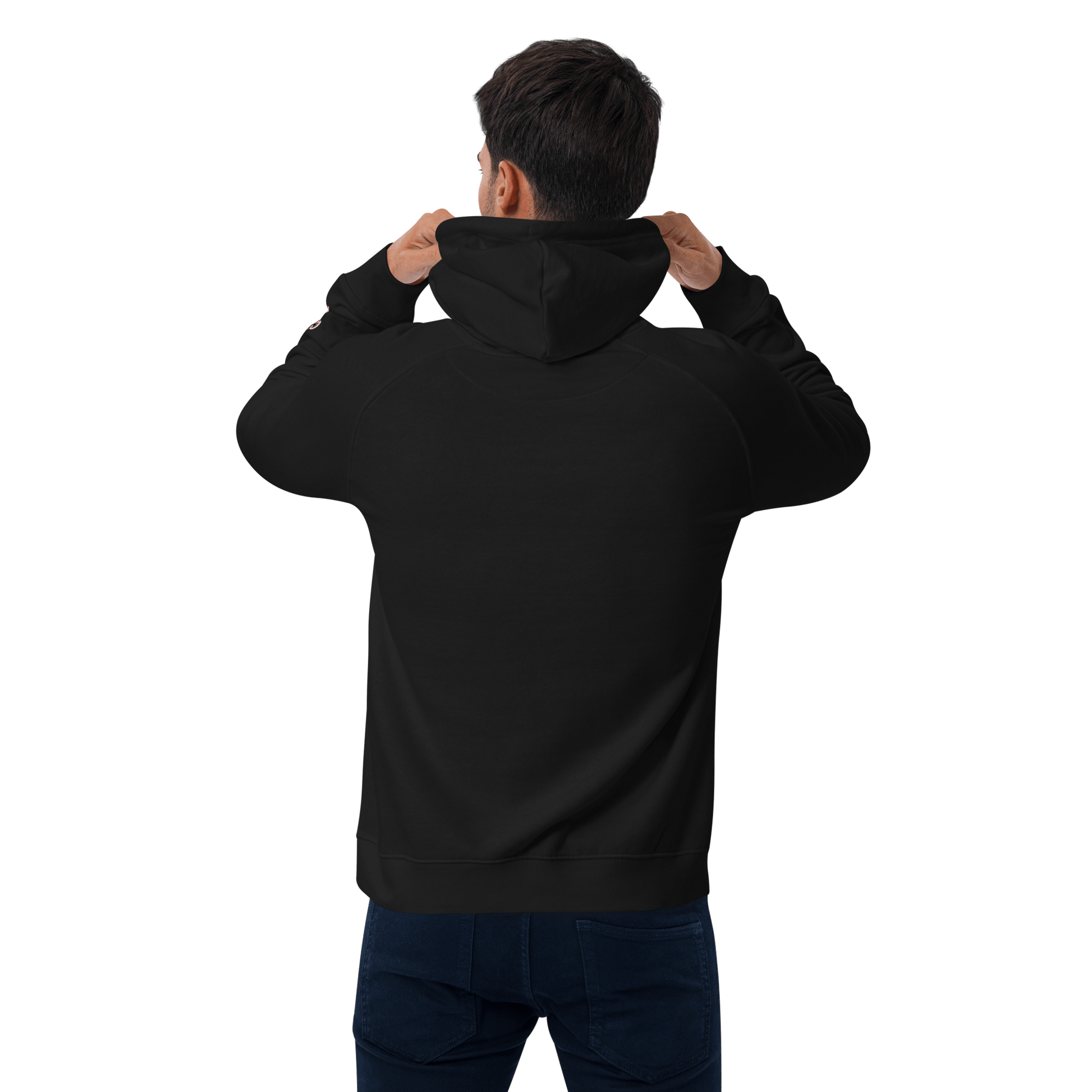 🔵🦁 HAKUNA MATATA - SUDADERA UNISEX 🌅🔵 modelo de sudadera negra vista trasera, unisex, estilo urbano.