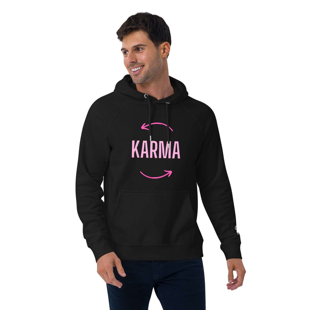SUDADERA KARMA -UNISEX ¡Lo que das, vuelve!  fusiona el arte urbano. Sudadera negra con diseño KARMA.
