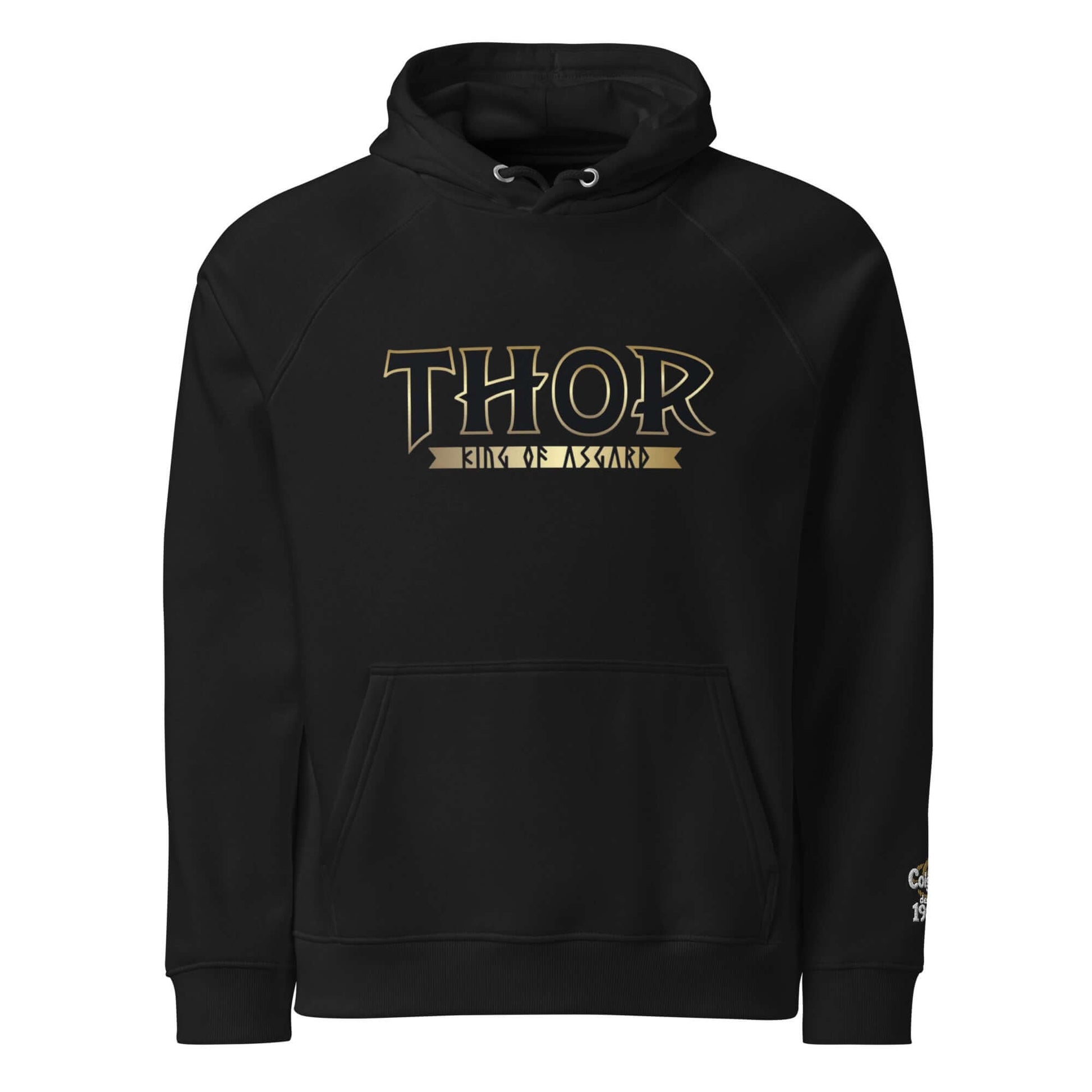 SUDADERA THOR negra con capucha unisex, diseño poderoso y moderno, ideal para fans del estilo nórdico y la comodidad.