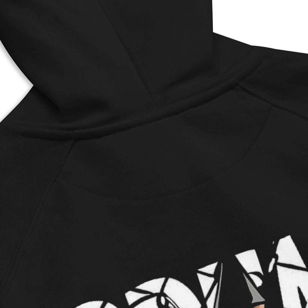 🔵🎭 SUDADERA ROLES - UNISEX 🎭 - Detalle del diseño en la parte posterior de la sudadera negra.