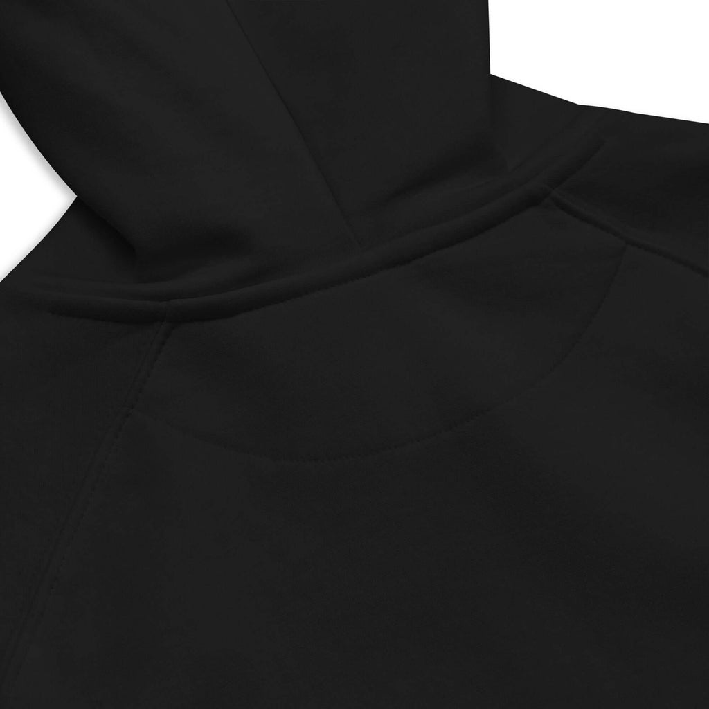 SUDADERA - detalle de la parte trasera de la sudadera con capucha unisex en negro.