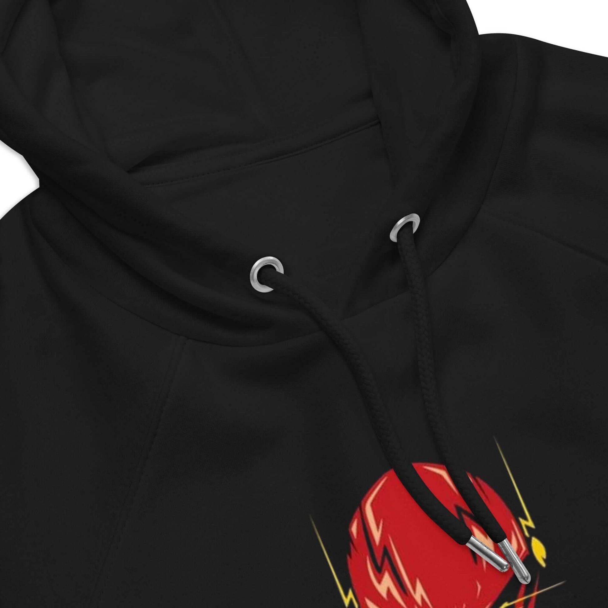 Sudadera con capucha unisex SUDADERA FLASH, diseño de héroe veloz en color negro con detalles de velocidad.