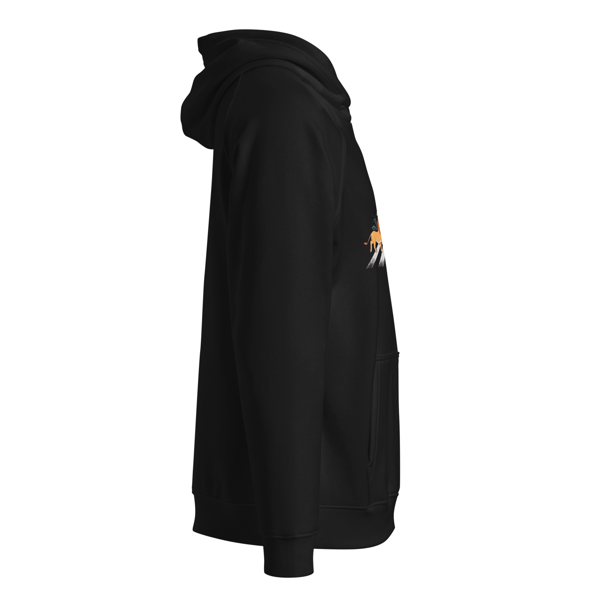 🔵🦁 HAKUNA MATATA - SUDADERA UNISEX 🌅🔵 vista lateral de sudadera negra con diseño exclusivo.