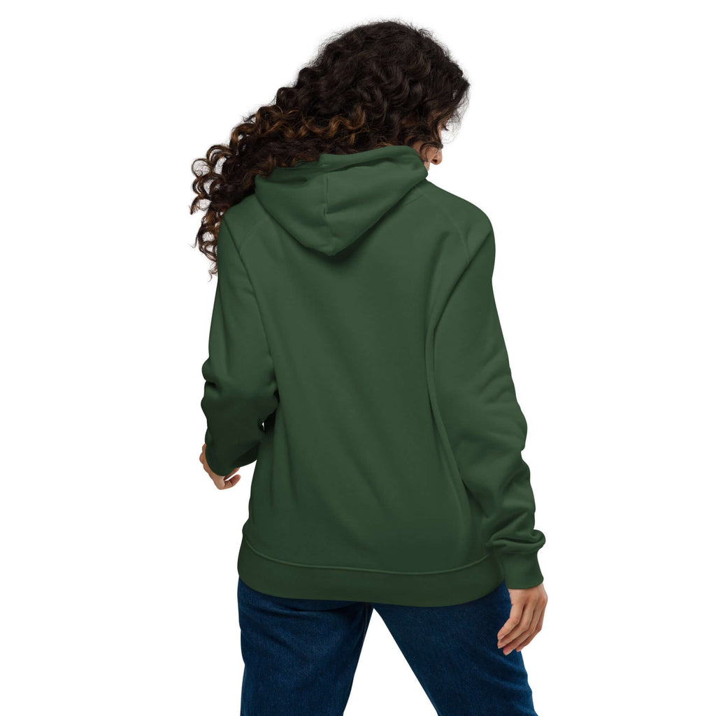 Sudadera THOR unisex con capucha color verde, vista trasera, ideal para estilo y comodidad.