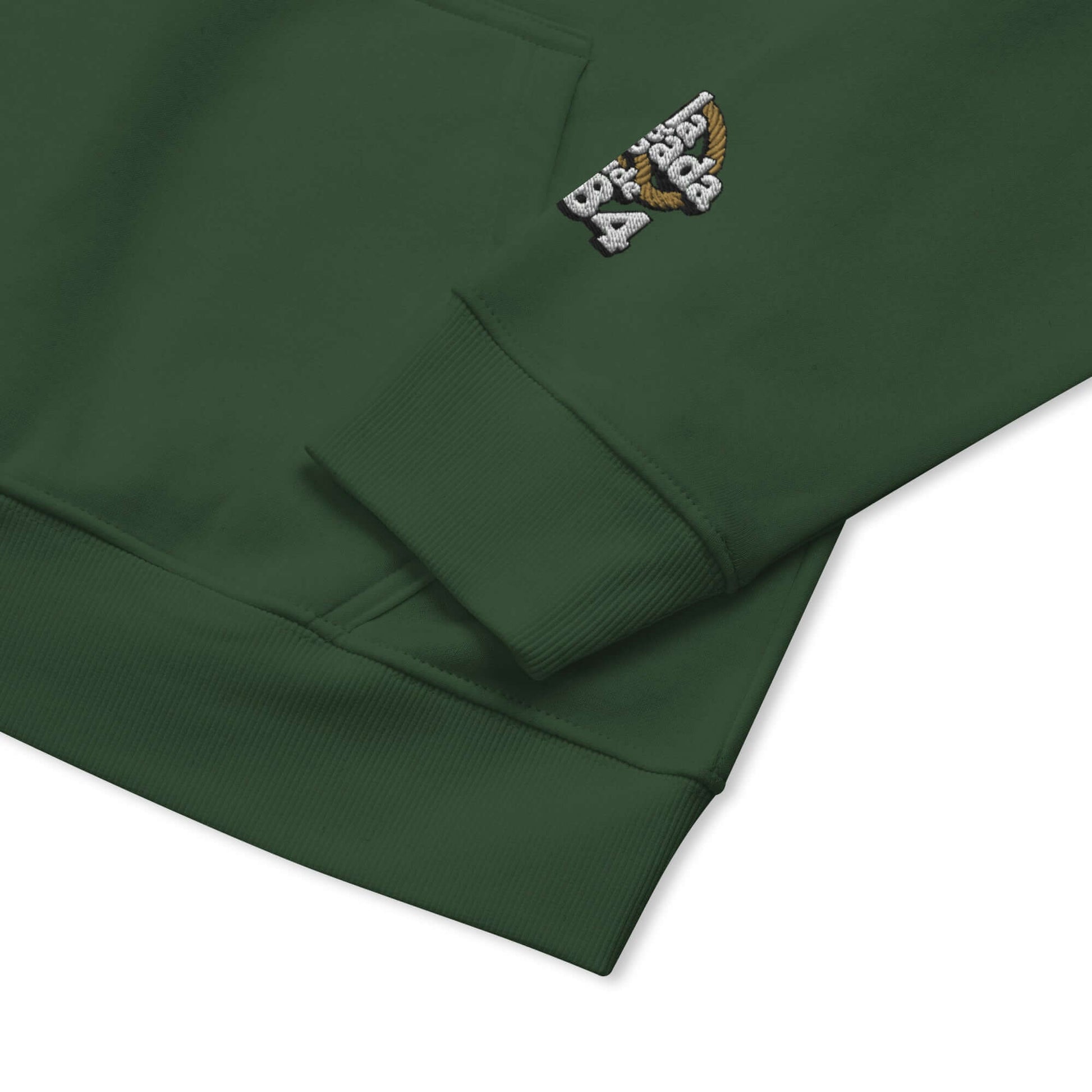SUDADERA verde con capucha, detalle del puño y bordado distintivo, estilo moderno y cómodo.